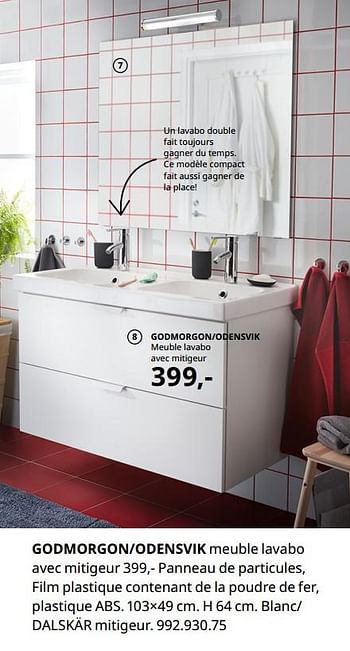 Promotions Godmorgon-odensvik meuble lavabo avec mitigeur - Produit maison - Ikea - Valide de 20/08/2020 à 15/08/2021 chez Ikea