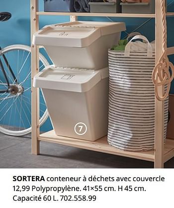 Promotions Sortera conteneur à déchets avec couvercle - Produit maison - Ikea - Valide de 20/08/2020 à 15/08/2021 chez Ikea