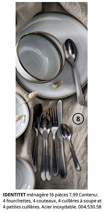 16 couverts de table 8 couteaux 8 petites cuillers IKEA STAINLESS