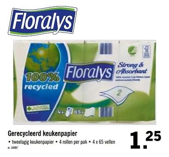 Promoties Gerecycleerd keukenpapier - Floralys - Geldig van 14/09/2020 tot 19/09/2020 bij Lidl