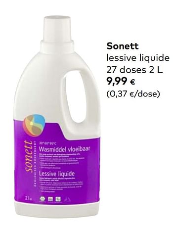 Promotions Sonett lessive liquide - Sonett - Valide de 02/09/2020 à 06/10/2020 chez Bioplanet