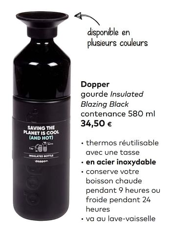 Promotions Dopper gourde insulated blazing black contenance - Dopper - Valide de 02/09/2020 à 06/10/2020 chez Bioplanet
