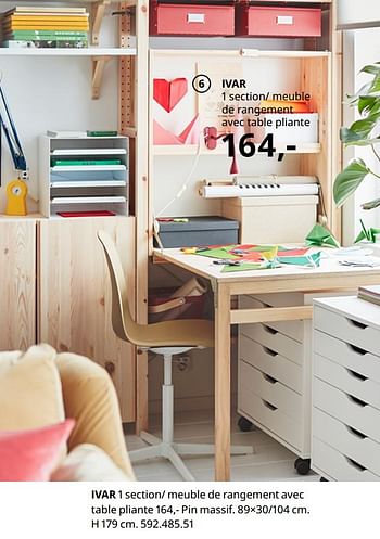 Promoties Ivar 1 section- meuble de rangement avec table pliante - Huismerk - Ikea - Geldig van 20/08/2020 tot 15/08/2021 bij Ikea
