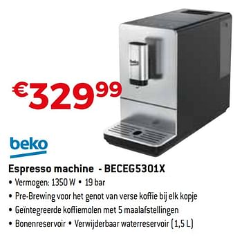 Promoties Beko espresso machine - beceg5301x - Beko - Geldig van 06/09/2020 tot 30/09/2020 bij Exellent