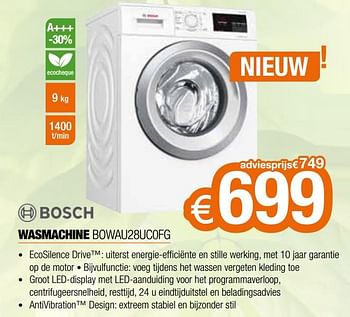 Promoties Bosch wasmachine bowau28uc0fg - Bosch - Geldig van 06/09/2020 tot 30/09/2020 bij Expert