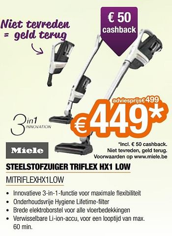 Promoties Miele steelstofzuiger triflex hx1 low mitriflexhx1low - Miele - Geldig van 06/09/2020 tot 30/09/2020 bij Expert