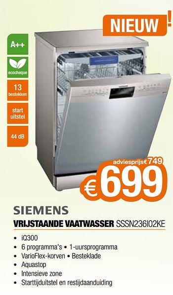 Promotions Siemens vrijstaande vaatwasser sssn236i02ke - Siemens - Valide de 06/09/2020 à 30/09/2020 chez Expert