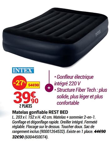 Promotions Matelas gonflable rest bed - Intex - Valide de 26/08/2020 à 13/09/2020 chez Bricorama