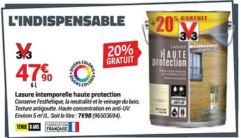 Promoties Lasure intemporelle haute protection - 3V3 - Geldig van 26/08/2020 tot 13/09/2020 bij Bricorama
