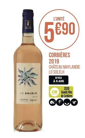 Promotions Corbières 2019 - Vins rosé - Valide de 31/08/2020 à 13/09/2020 chez Géant Casino
