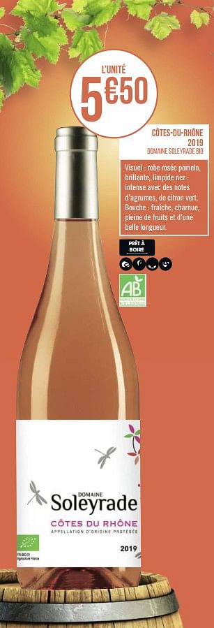 Promoties Côtes-du-rhône 2019 - Rosé wijnen - Geldig van 31/08/2020 tot 13/09/2020 bij Géant Casino