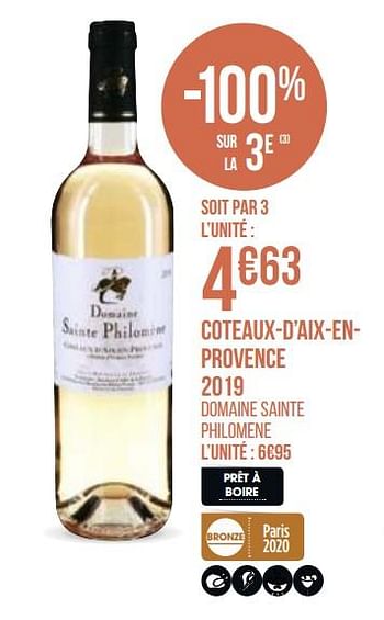 Promotions Coteaux-d`aix-en-provence 2019 - Vins rosé - Valide de 31/08/2020 à 13/09/2020 chez Géant Casino