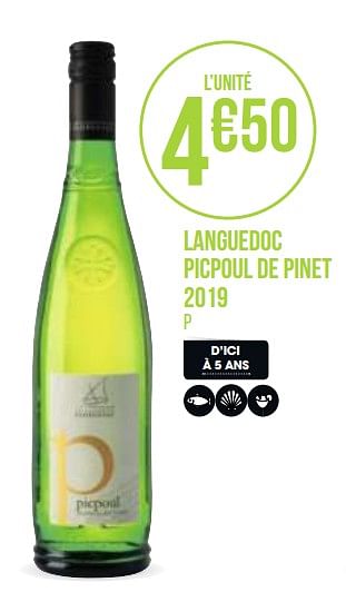 Promotions Languedoc picpoul de pinet 2019 - Vins blancs - Valide de 31/08/2020 à 13/09/2020 chez Géant Casino