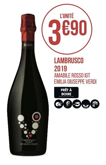 Promotions Lambrusco 2019 - Vins rouges - Valide de 31/08/2020 à 13/09/2020 chez Géant Casino