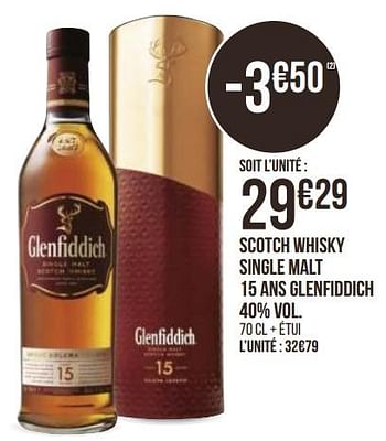 Promoties Scotch whisky single malt 15 ans glenfiddich - Glenfiddich - Geldig van 31/08/2020 tot 13/09/2020 bij Géant Casino