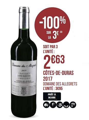 Promoties Côtes-de-duras 2017 - Rode wijnen - Geldig van 31/08/2020 tot 13/09/2020 bij Géant Casino