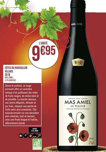 Promoties Côtes du roussillon village 2018 - Rode wijnen - Geldig van 31/08/2020 tot 13/09/2020 bij Géant Casino