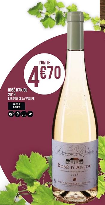 Promotions Rosé d`anjou 2019 - Vins rosé - Valide de 31/08/2020 à 13/09/2020 chez Géant Casino