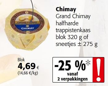 Promoties Chimay grand chimay halfharde trappistenkaas - Chimay - Geldig van 09/09/2020 tot 22/09/2020 bij Colruyt