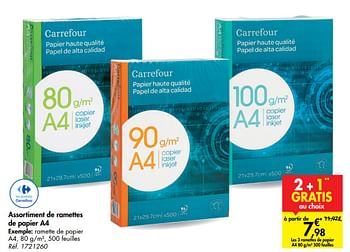 Promotions Assortiment de ramettes de papier a4 ramette de papier a4 - Produit maison - Carrefour  - Valide de 09/09/2020 à 21/09/2020 chez Carrefour