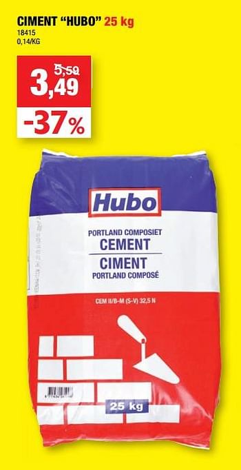 Promotions Ciment hubo - Produit maison - Hubo  - Valide de 09/09/2020 à 20/09/2020 chez Hubo