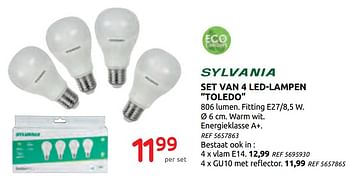 Promoties Set van 4 led-lampen toledo sylvania - Sylvania - Geldig van 16/09/2020 tot 29/09/2020 bij Brico