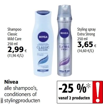 Promotions Nivea alle shampoo`s, conditioners of stylingproducten - Nivea - Valide de 09/09/2020 à 22/09/2020 chez Colruyt