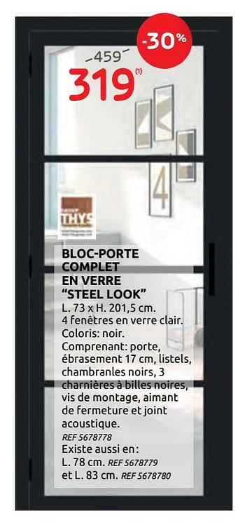 Promotions Bloc-porte complet en verre steel look thys - Thys - Valide de 16/09/2020 à 29/09/2020 chez Brico
