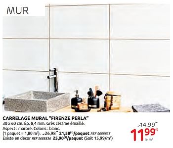 Promotions Carrelage mural firenze perla - Produit maison - Brico - Valide de 16/09/2020 à 29/09/2020 chez Brico