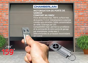 Promotions Motorisation de porte de garage comfort ml100ev - Chamberlain - Valide de 16/09/2020 à 29/09/2020 chez Brico