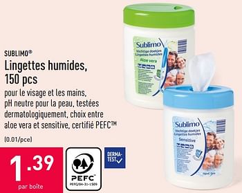 SUBLIMO® Lingettes de toilette humides, 70 pcs bon marché chez ALDI