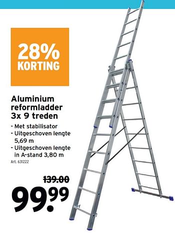Promoties Aluminium reformladder 3x 9 treden - Huismerk - Gamma - Geldig van 16/09/2020 tot 29/09/2020 bij Gamma