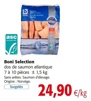 Promoties Boni selection dos de saumon atlantique - Boni - Geldig van 09/09/2020 tot 22/09/2020 bij Colruyt