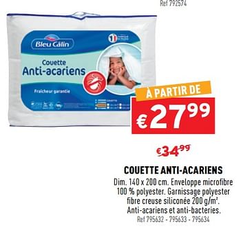 Promotions Couette anti-acariens - Blue Calin - Valide de 09/09/2020 à 13/09/2020 chez Trafic