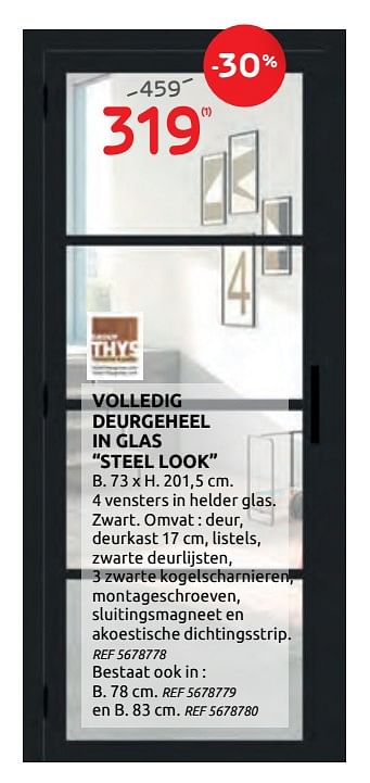 Promoties Volledig deurgeheel in glas steel look - Thys - Geldig van 16/09/2020 tot 29/09/2020 bij BricoPlanit