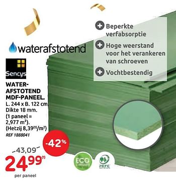 Promoties Waterafstotend mdf-paneel - Sencys - Geldig van 16/09/2020 tot 29/09/2020 bij BricoPlanit