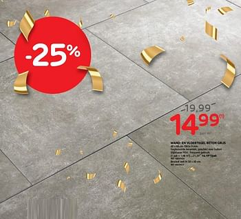 Promoties Wand- en vloertegel beton grijs - Huismerk - BricoPlanit - Geldig van 16/09/2020 tot 29/09/2020 bij BricoPlanit