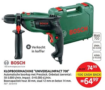 Promoties Bosch klopboormachine universalimpact 700 - Bosch - Geldig van 16/09/2020 tot 29/09/2020 bij BricoPlanit