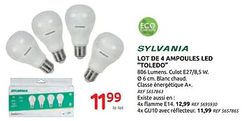 Promotions Lot de 4 ampoules led toledo - Sylvania - Valide de 16/09/2020 à 29/09/2020 chez BricoPlanit