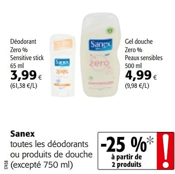 Promotions Sanex toutes les déodorants ou produits de douche - Sanex - Valide de 09/09/2020 à 22/09/2020 chez Colruyt