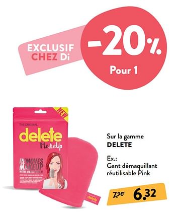 Promotions Gant démaquillant réutilisable pink - Delete - Valide de 09/09/2020 à 22/09/2020 chez DI