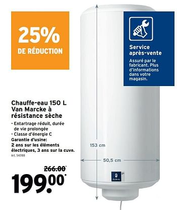 Promotions Chauffe-eau van marcke à résistance sèche - Van Marcke - Valide de 16/09/2020 à 29/09/2020 chez Gamma