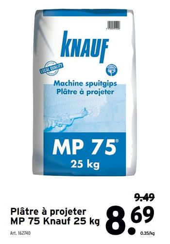 Promotions Plâtre à projeter mp 75 knauf - Knauf - Valide de 16/09/2020 à 29/09/2020 chez Gamma