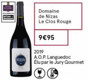 Promotions Domaine de nizas le clos rouge - Vins rouges - Valide de 18/09/2020 à 04/10/2020 chez MonoPrix