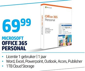 Promoties Microsoft office 365 personal - Microsoft - Geldig van 10/09/2020 tot 30/09/2020 bij Auva