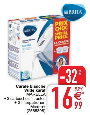 Promoties Carafe blanche witte karaf marella - Brita - Geldig van 15/09/2020 tot 28/09/2020 bij Cora
