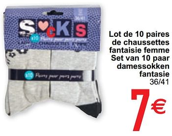 Promoties Lot de 10 paires de chaussettes fantaisie femme set van 10 paar damessokken fantasie - Huismerk - Cora - Geldig van 15/09/2020 tot 28/09/2020 bij Cora