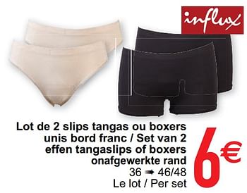 Promoties Lot de 2 slips tangas ou boxers unis bord franc - set van 2 effen tangaslips of boxers onafgewerkte rand - INFLUX - Geldig van 15/09/2020 tot 28/09/2020 bij Cora