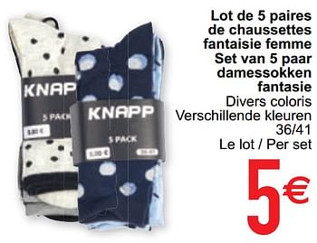 Promotions Lot de 5 paires de chaussettes fantaisie femme set van 5 paar damessokken fantasie - KNAPP - Valide de 15/09/2020 à 28/09/2020 chez Cora
