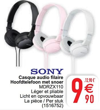 Promotions Sony casque audio filaire hoofdtelefoon met snoer mdrzx110 - Sony - Valide de 15/09/2020 à 28/09/2020 chez Cora